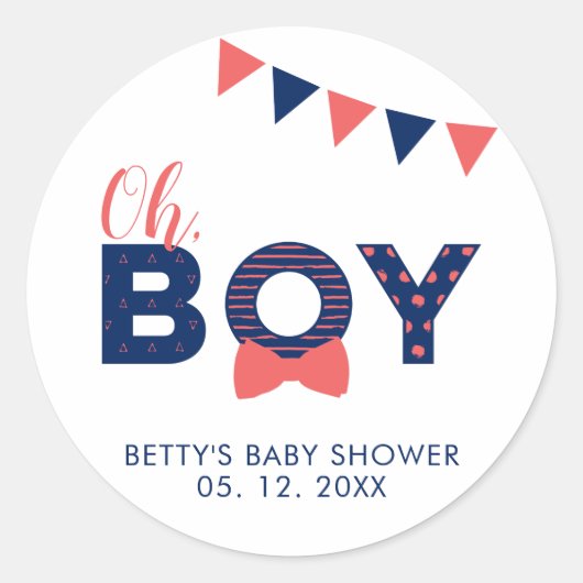 Oh Baby shower garçon | Sticker Merci Favoris (Devant)