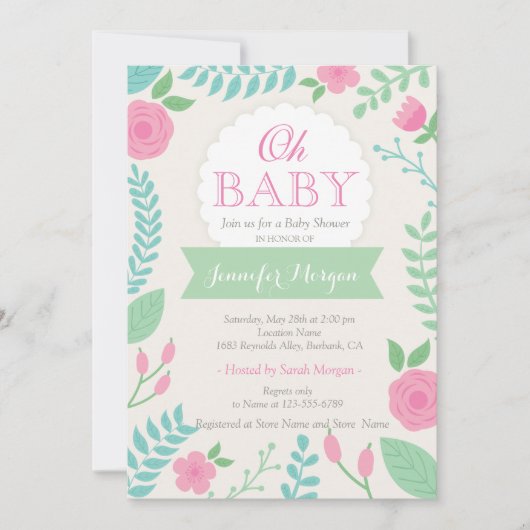 Oh Baby shower Girly Sweet Chic Floral Invitation (Devant)
