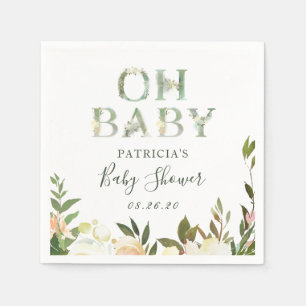 Oh Baby shower Greenery Waterverf Rustic Floral Servet