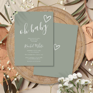 Oh Baby shower Hart Sage Groen Minimalist Kaart