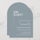 Oh Baby shower Invitation Arch Design bleu (Devant / Derrière)