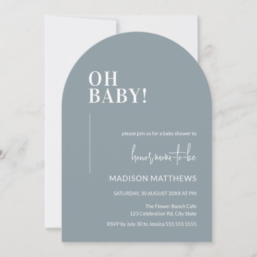Oh Baby shower Invitation Arch Design bleu (Devant)