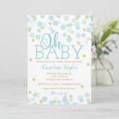Oh Baby shower Invitation Boy Blue Gold Parties sc (Debout devant)