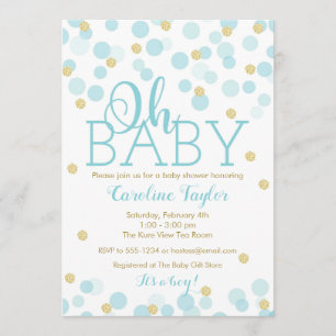Oh Baby shower Invitation Boy Blue Gold Parties sc
