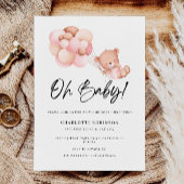 Oh Baby shower Pink Teddy Bear Balloon Invitation