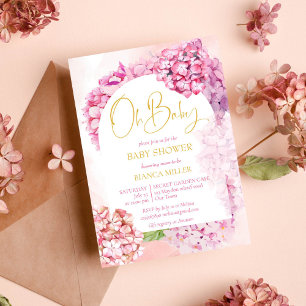 Oh baby shower roze hortensia's sierlijke bloemenb kaart
