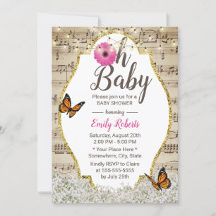 Oh Baby shower Rustic Baby's Breath Floral Musical Kaart