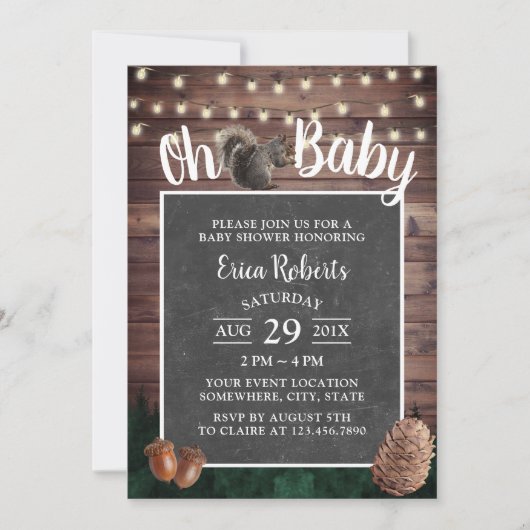 Oh Baby shower Rustic Forest Squirrel Kaart (Voorkant)