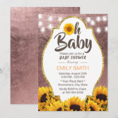 Oh Baby shower Sunflower String Lights Roos Gold Kaart (Voorkant / Achterkant)
