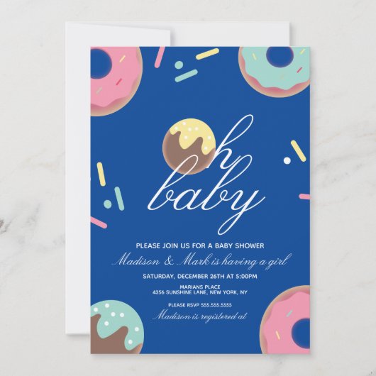 Oh Baby shower Sweet Cake Pop Donut Invitation (Devant)
