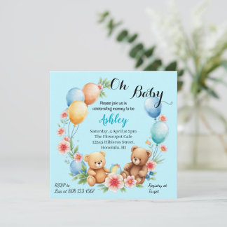 Oh Baby shower teddies & ballons invitation