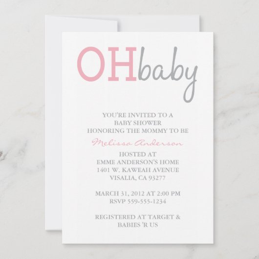 Oh Baby shower Uitnodiging (Voorkant)
