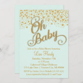Oh Baby shower Uitnodiging | Mint en Glitter (Voorkant / Achterkant)