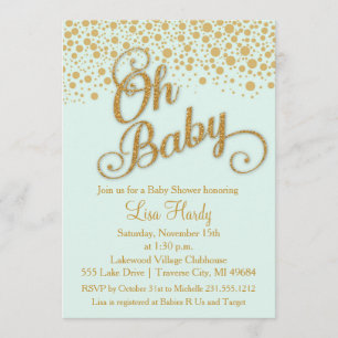 Oh Baby shower Uitnodiging Mint en Glitter