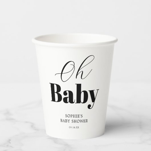 Oh Baby shower Zwart Wit Papieren Bekers (Voorkant)