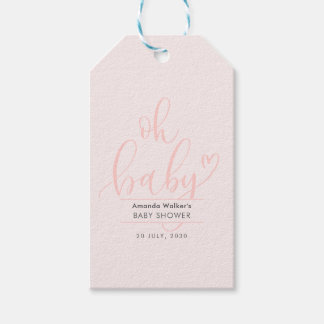Oh Baby Simple Pink Script Favor Gift Tags Cadeaulabel