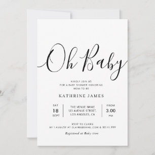 OH BABY Simple script baby shower Kaart
