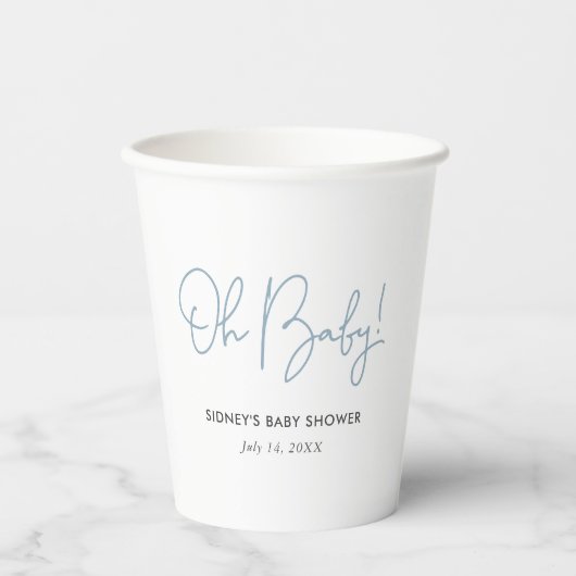 Oh Baby Sky Blue gepersonaliseerd Baby shower Papieren Bekers (Voorkant)