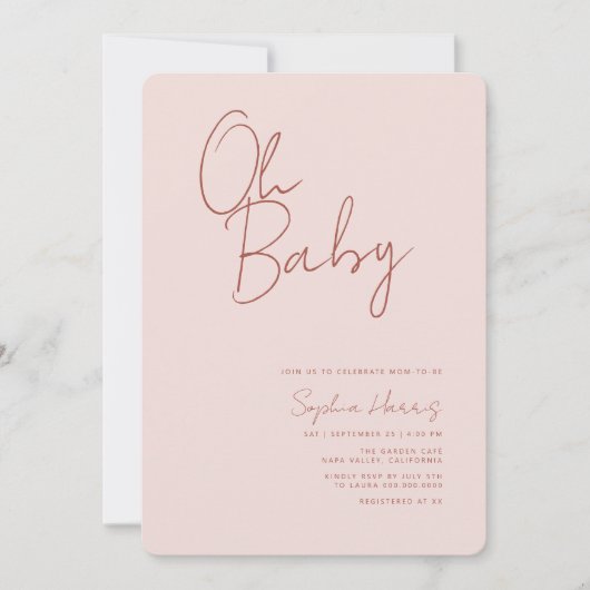 Oh Baby Soft Blush Pink Invitation minimale (Devant)