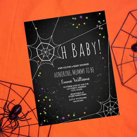 Oh Baby Spiderweb Halloween Baby shower Invitation