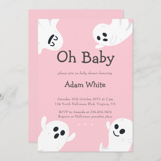 Oh Baby Spooky Ghost Halloween Herfst Baby shower Kaart (Voorkant / Achterkant)