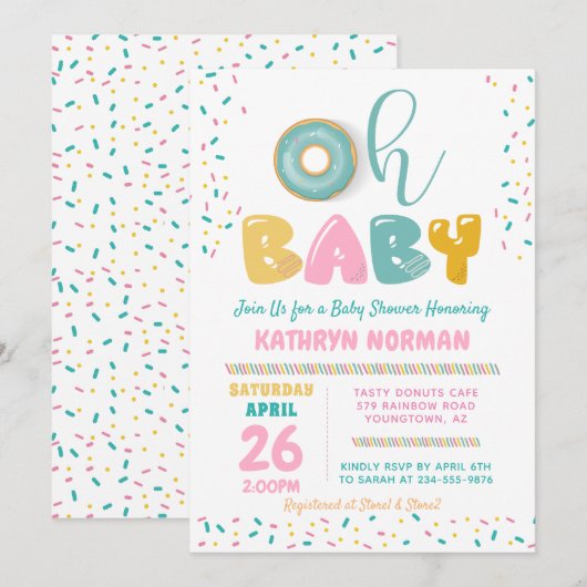 Oh Baby Sprinkle Donut Baby shower Uitnodiging (Voorkant / Achterkant)