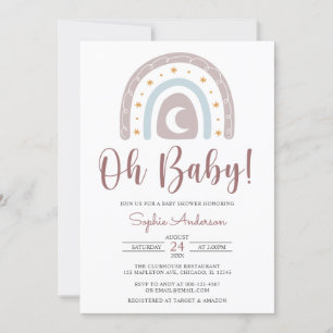 Oh baby Star en Moon Boho Rainbow Baby shower Inv Kaart