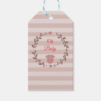 Oh Baby Stof Roze Blush Roze Strepen Meisje Shower Cadeaulabel