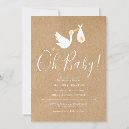 Oh Baby Stork Rustic Baby shower Kaart (Voorkant)