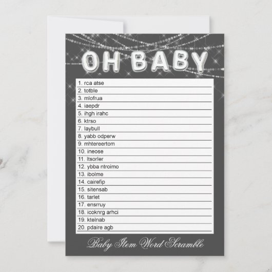 Oh Baby String Light | Grijs woord scramble spel (Voorkant)