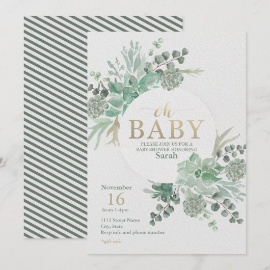 Oh Baby Succulent Baby shower Uitnodiging (Voorkant / Achterkant)