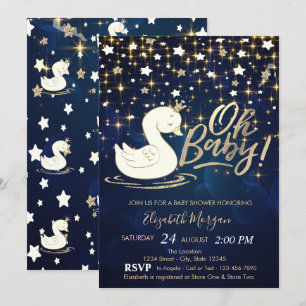 Oh Baby Swan Crown Stars Navy Blue Baby shower Kaart