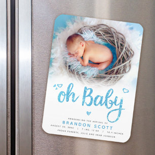 Oh Baby Sweet Bold Modern Blue Boy Geboortefoto Magneet