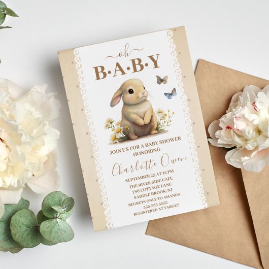 Oh Baby Sweet Bunny Baby shower Invitation