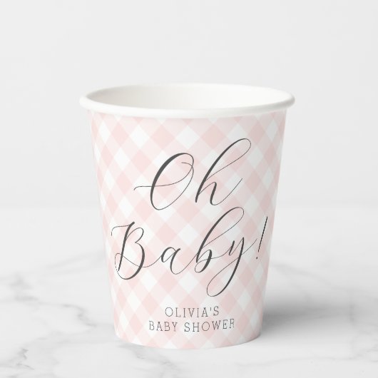 Oh Baby! Sweet Light Pink Gingham-Baby shower Papieren Bekers (Voorkant)