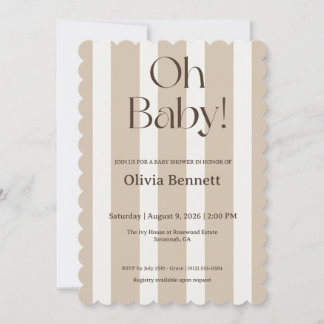 Oh Baby Taupe Streep Baby Shower uitnodiging