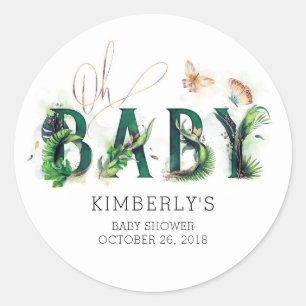 Oh Baby Tropical Greenery Beach Baby shower Ronde Sticker