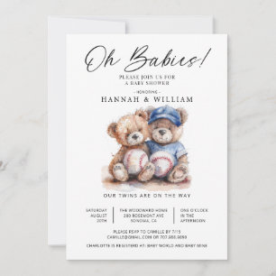Oh Baby Tweeling Watercolor Teddyberen Baby Shower Kaart