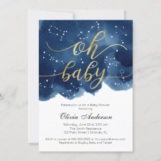Oh Baby Uitnodiging Baby shower Stars waterverf