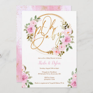 Oh Baby Uitnodiging, Floral Baby shower Uitnodigin Kaart