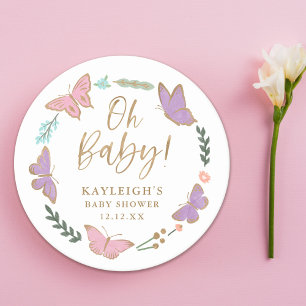 Oh Baby vlinders Baby shower Ronde Kartonnen Onderzetter