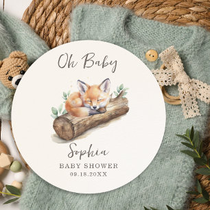Oh Baby Warm Beige Woodland Vos Baby Shower Ronde Sticker