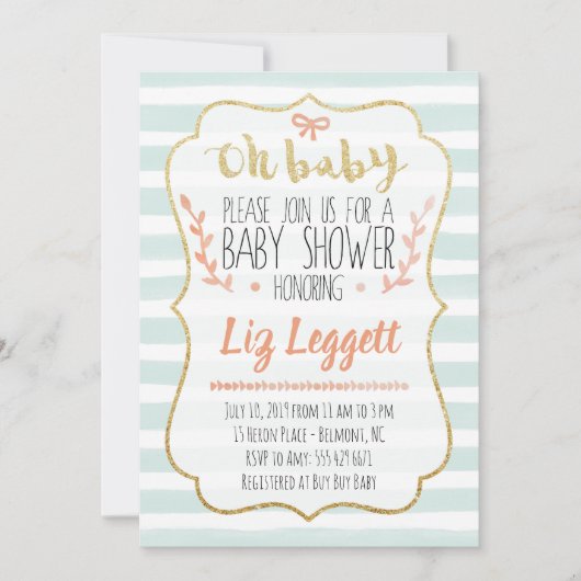 Oh Baby Watercolor Baby shower Invitation (Devant)