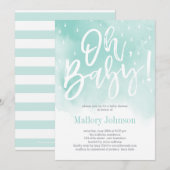 Oh Baby Watercolor Baby shower Invitation Bleu (Devant / Derrière)