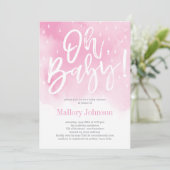 Oh Baby Watercolor Baby shower Invitation rose (Debout devant)