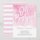Oh Baby Watercolor Baby shower Invitation rose (Devant / Derrière)