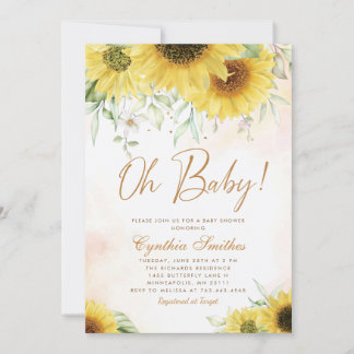 Oh Baby Waterverf Zonnebloem Baby shower Kaart