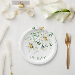 Oh Baby White Daisies Shower Papieren Bordje