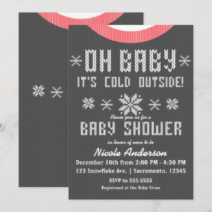 OH BABY Winter Baby shower Knit Sweater Grey Red Kaart