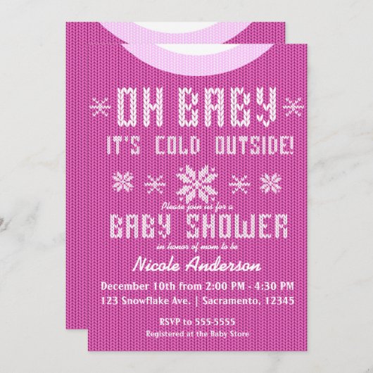 OH BABY Winter Baby shower Knit Trui Roze Kaart (Voorkant / Achterkant)